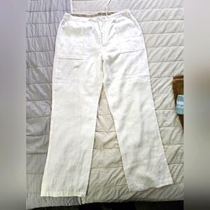 Bohio White Linen Pants Size XL/36‎